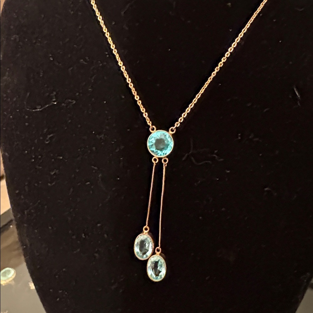 Edwardian Negligee Necklace Blue Stones In Yellow Gold
